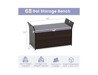 Lucky One Outdoor Storage Bench with Pe Rattan Wicker Cushion and Side Handles