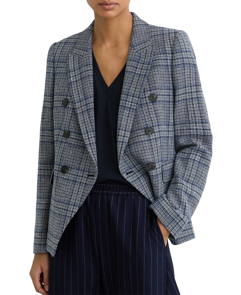 Reiss Women's Double-Breasted Check Cotton-Linen Blazer