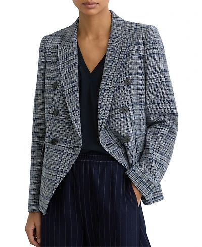 Reiss Women's Double-Breasted Check Cotton-Linen Blazer