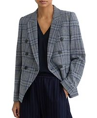 Reiss Women's Double-Breasted Check Cotton-Linen Blazer