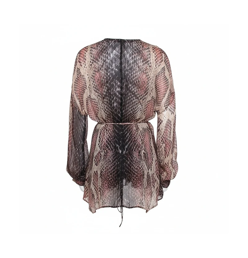Pre-Owned Roberto Cavalli Women's Animal Print Silk Embellished Sheer Blouse