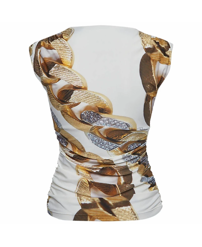 Pre-Owned Roberto Cavalli Women's Printed Jersey Ruche Top