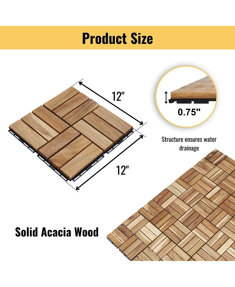 Mondawe Acacia Wood Checker Pattern Interlocking Deck Tiles