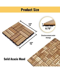 Mondawe Acacia Wood Checker Pattern Interlocking Deck Tiles
