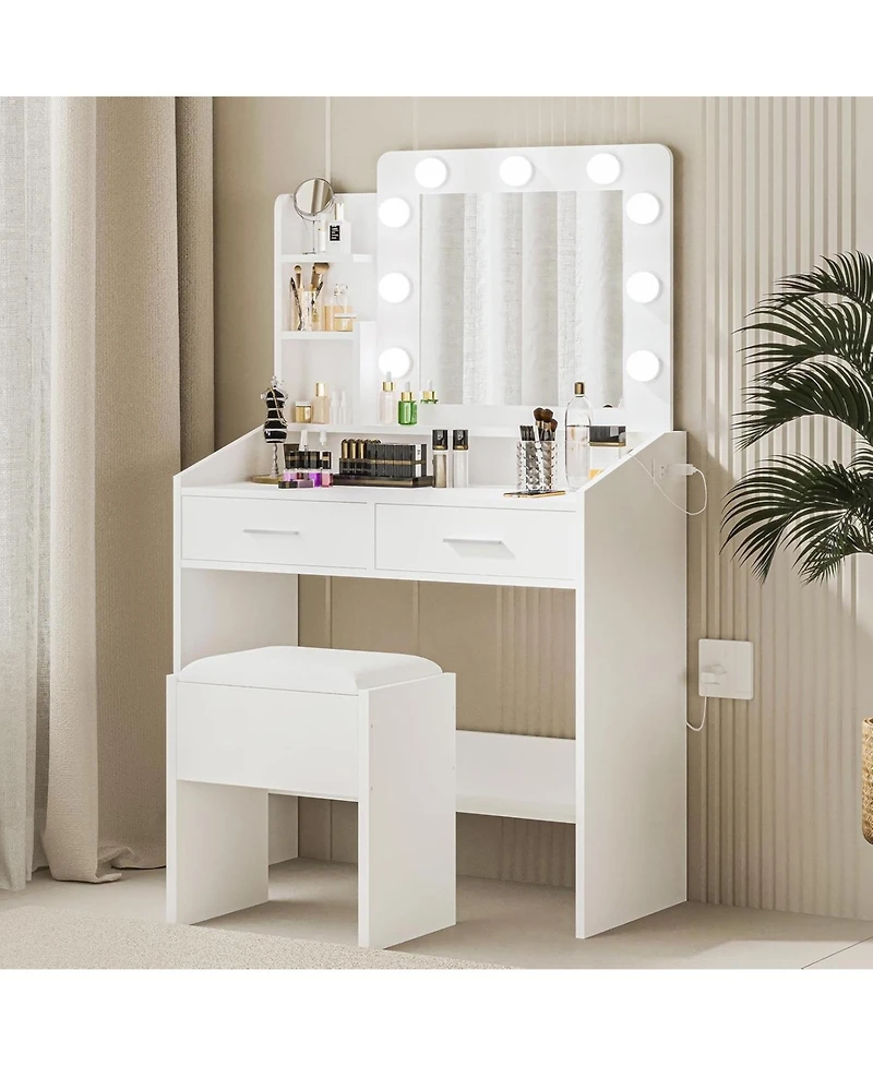 gaomon Modern Vanity Desk with Large Mirror, Dimmable Led Lights, Power Outlet