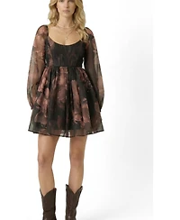 Modenaire Women's Floral Organza Puff-Sleeve Mini Dress