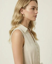 Modenaire Women's Sleeveless Fit-And-Flare Shirt Dress
