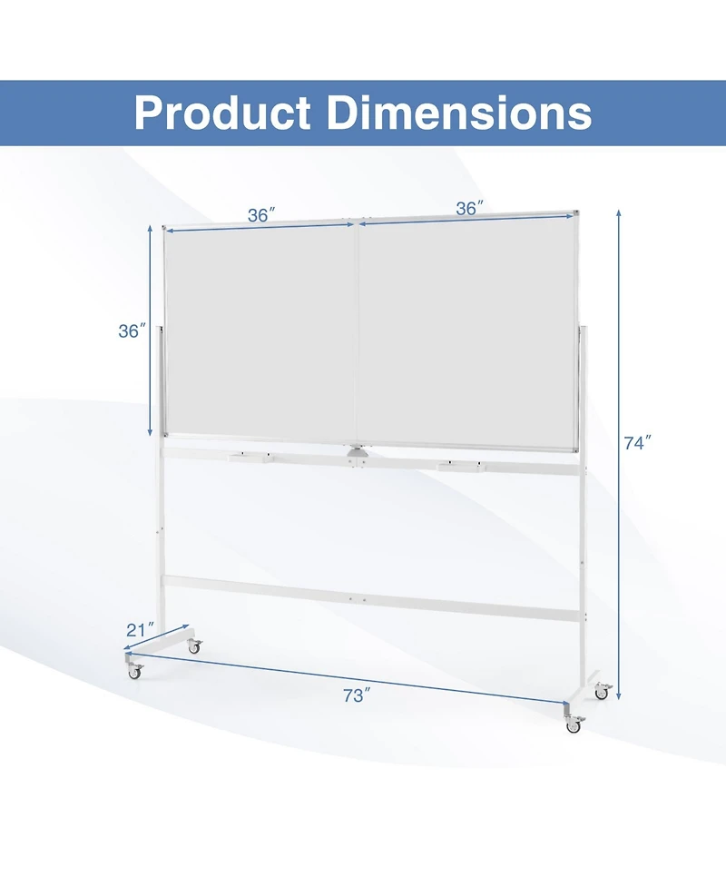 Sugift Rolling Double-Sided Magnetic Whiteboard on Wheels with Stand and Aluminum Alloy Frame