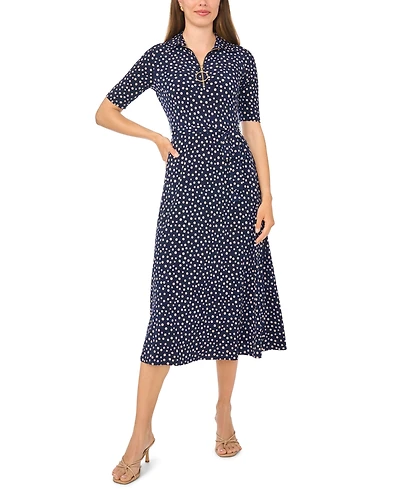 Msk Women's V Neck Collar and Trim Midi Dress
