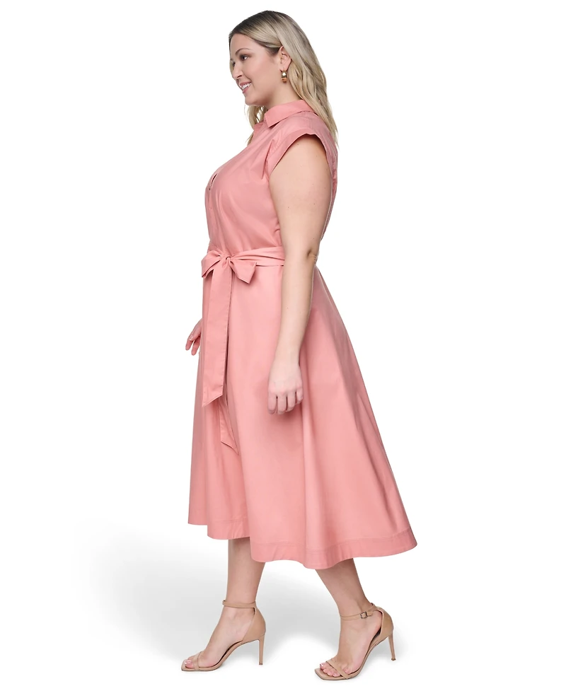 Calvin Klein Plus Cotton-Blend Collared V-Neck Shirt Dress