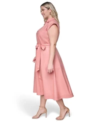 Calvin Klein Plus Cotton-Blend Collared V-Neck Shirt Dress
