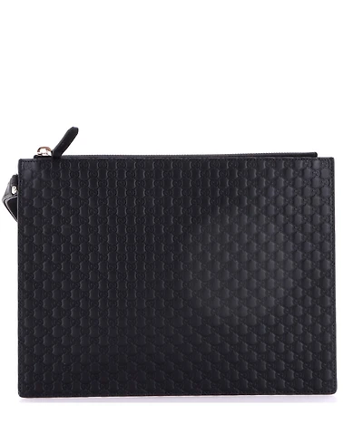 Pre-Owned Gucci Medium Wristlet Pouch Microguccissima Leather