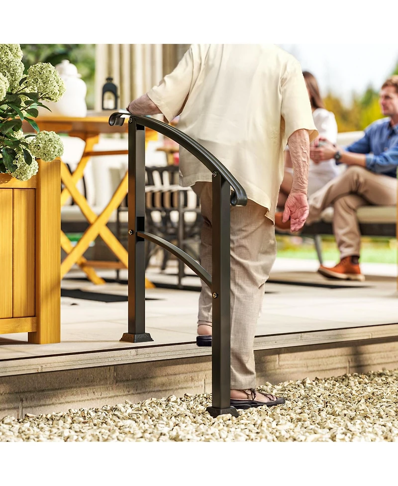 Outsunny 1-3 Step Handrails for Outdoor Steps, Metal Deck Railing