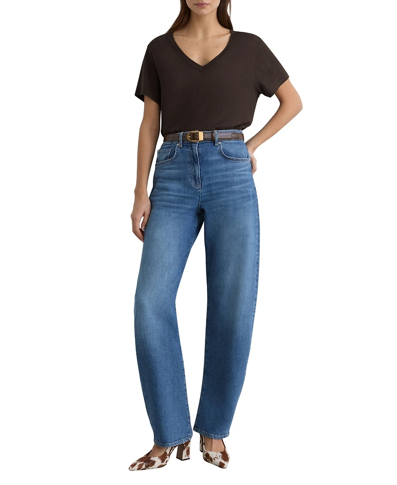 Reiss Women's Lola Linen V-Neck T-Shirt