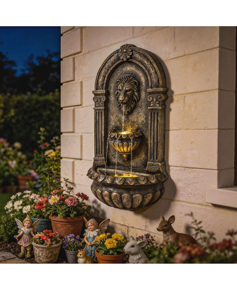 Outsunny Wall-Mounted 3-Tier Outdoor Fountain with Led Lights