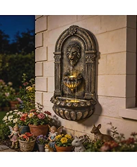 Outsunny Wall-Mounted 3-Tier Outdoor Fountain with Led Lights