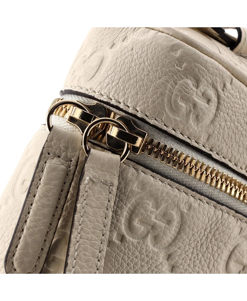Pre-Owned Gucci Small Emblem Top Handle Vanity Bag Gg Embossed Leather