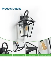 Clihome 2 Pieces Outdoor Wall Lantern Light, Modern Metal and Clear Glass Sconce (Bulb Not Included)