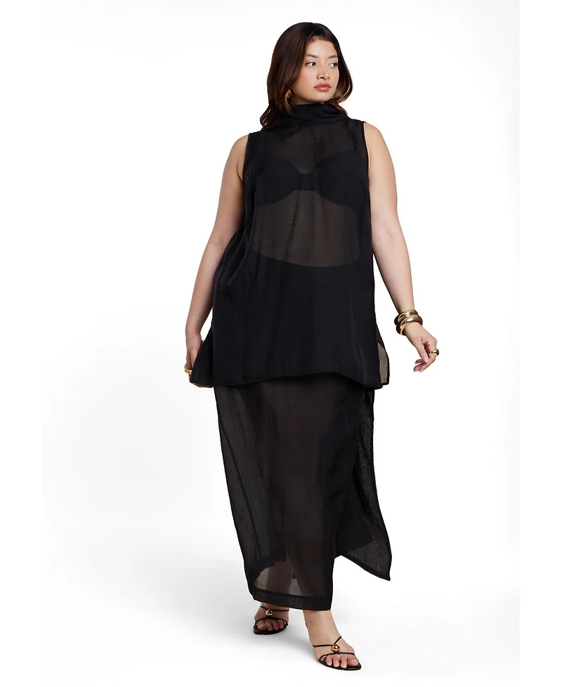 Eloquii Women's Plus Sheer Printed Organza Skirt