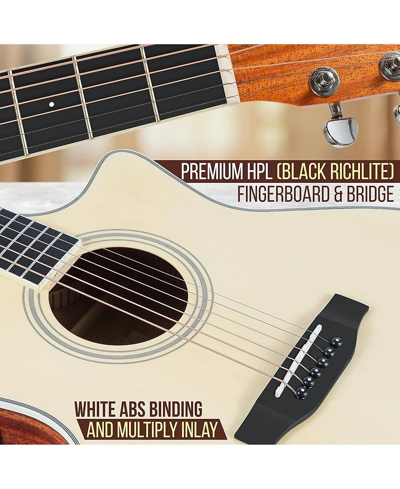 Pyle 41" Electric Acoustic Guitar Kit – Full Size Dreadnought Cutaway with Spruce Top, Gig Bag, Strap, Picks and Extra Steel Strings