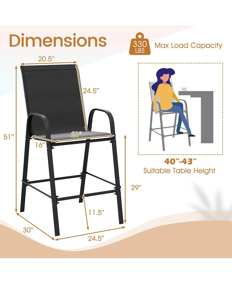 Sugift Outdoor Bar Stools Set of 2 29 in Fabric Bar Height Stools with Armrests