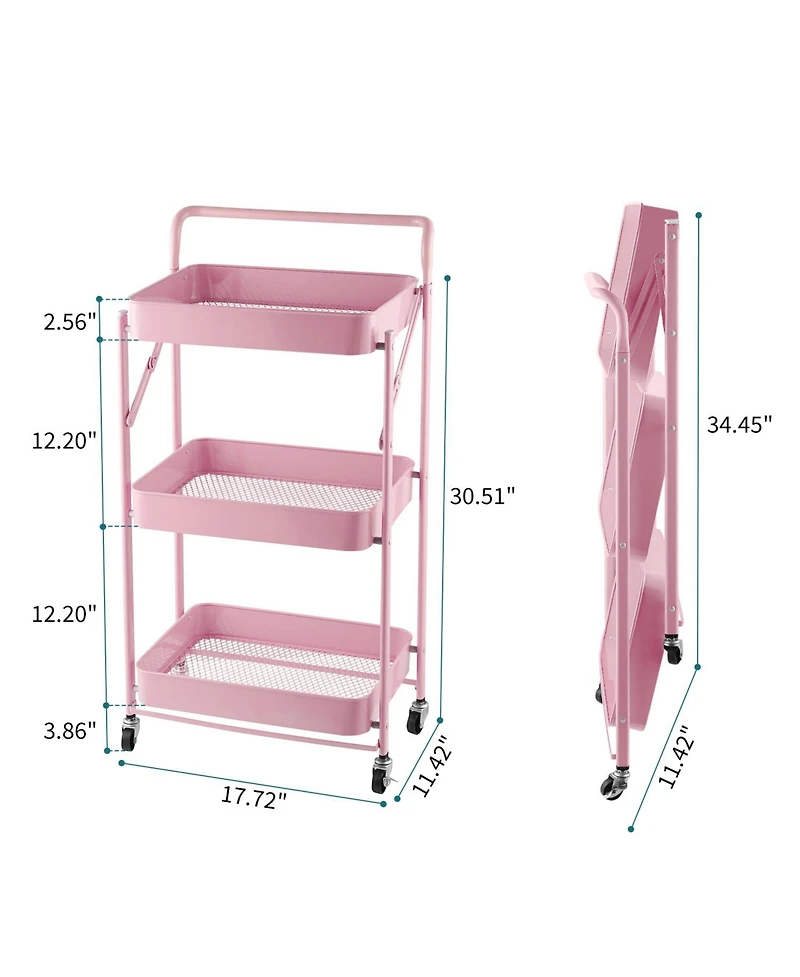 Mega Casa 5 tier Rolling Utility Cart with Lockable Wheels, Adjustable Baskets Metal Storage Cart for Home Kitchen