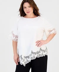 Anne Klein Plus Size Lace-Trim Asymmetrical-Hem Blouse