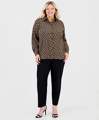 Anne Klein Essentials Plus Geometric-Print Long-Sleeve Shirt