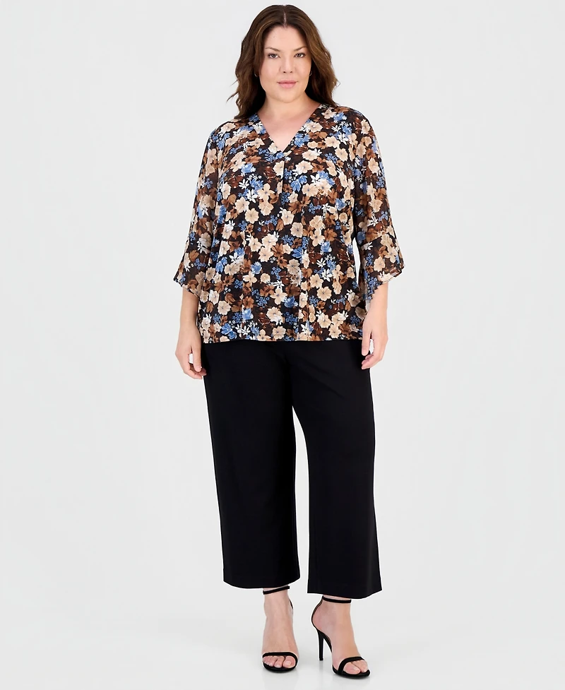 Anne Klein Essentials Plus V-Neck Flared 3/4-Sleeve Top