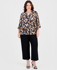 Anne Klein Essentials Plus V-Neck Flared 3/4-Sleeve Top