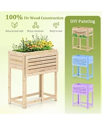 Sugift Wooden Raised Garden Bed with Legs and Foldable Side Table