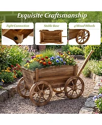Sugift Rustic Rolling Flower Pot Stand with Wheels and Handle-Coffee