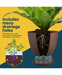 Lifemaster Durable, weatherproof, ideal for indoor/outdoor use, stackable plant pots with drainage holes and saucers, 3-pack (7", 6.7", 6")