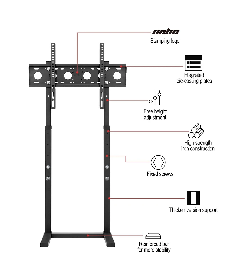 Unho Floor Standing Tv Stand 3 Height Adjustable Fits 32"-65" Adjustable Wall-Leaning Design Max Vesa 600400mm