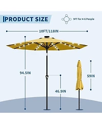 gaomon 10Feet Outdoor Table Solar Patio Umbrella with 32 Led Lights, Uv Protection for Pool