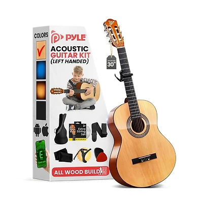 Pyle 30" 6-String Left-Hand Classical Acoustic Guitar for Beginners & Adults with Accessory Kit