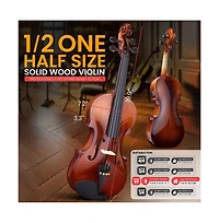 Pyle 1/2 Size Beginner Violin Starter Kit, Violin Starter Package with Travel Case & Bow, Extra Strings, Digital Tuner, Shoulder Rest