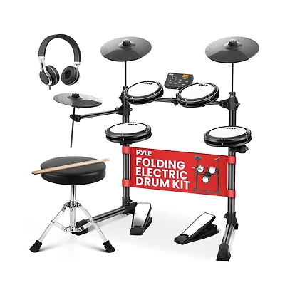 Pyle Electronic Drum Set 4 Quiet Mesh Pads 180 Sound Styles 3 Cymbals 2 Pedals Throne Headphones Usb Midi for Beginners