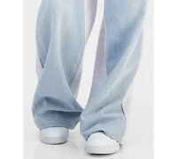 Madden Girl Juniors' Mixed-Media Wide-Leg Sweatpant Jeans
