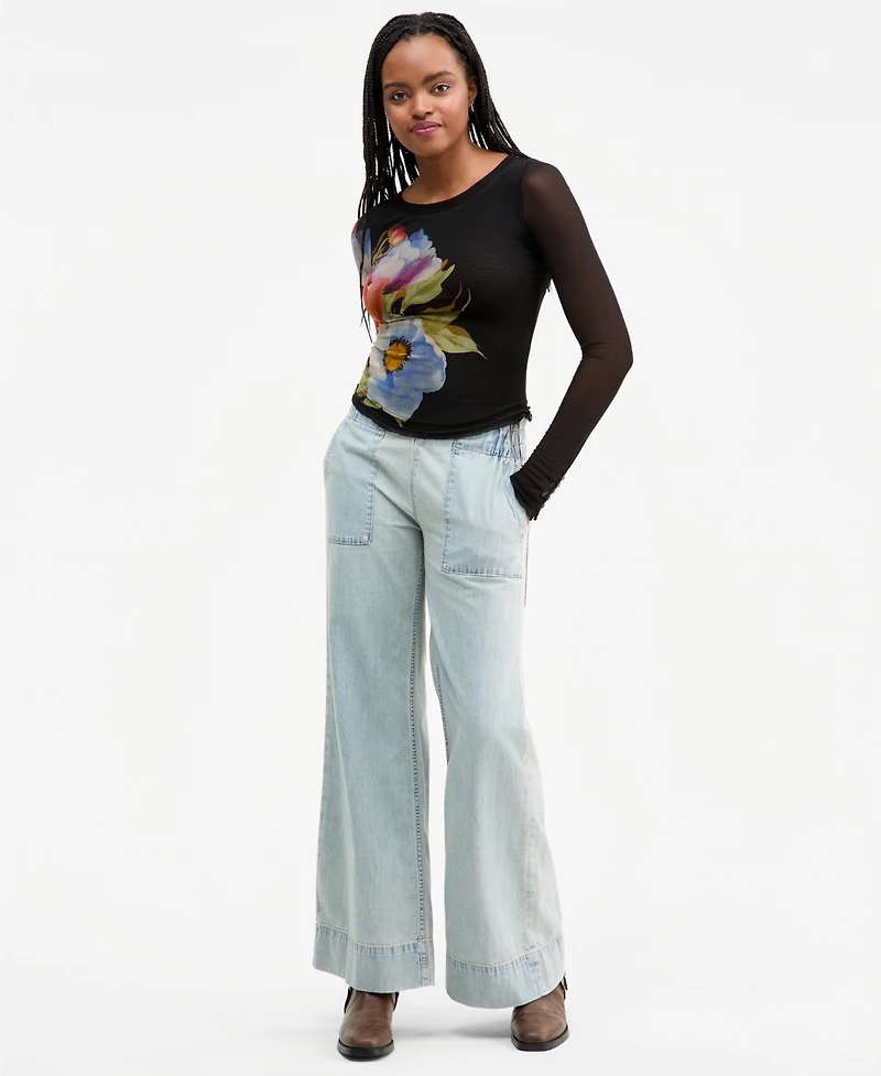 Free People Women's Mid-Rise Wide-Leg Utility Jeans