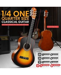 Pyle Beginner Acoustic Guitar Kit, 30" 1/4 Junior Size All-Wood Nylon String Guitar with Capo, Gig Bag, Strap & Strings