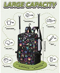 Furlihong Star Pattern Baseball Softball Gear Backpack for Boys and Girls Ages 8-14 - Youth Bat Bag with Ventilated Shoe Compartment for Players