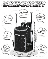 Furlihong Solid Pattern Baseball Softball Gear Backpack for Boys and Girls Ages 8-14 - Youth Bat Bag with Ventilated Shoe Compartment for Players