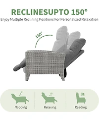 gaomon Outdoor Reclining Patio Chair with Adjustable Backrest & Footrest, All Weather Wicker Chaise Lounge with Air Pump, 150degree(s) Lay Flat Design