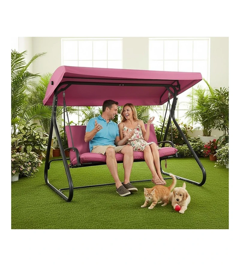 gaomon 3-Seat Outdoor Swing Glider with Canopy, Converts to Bed, 750 lbs Capacity for Patio Backyard Garden