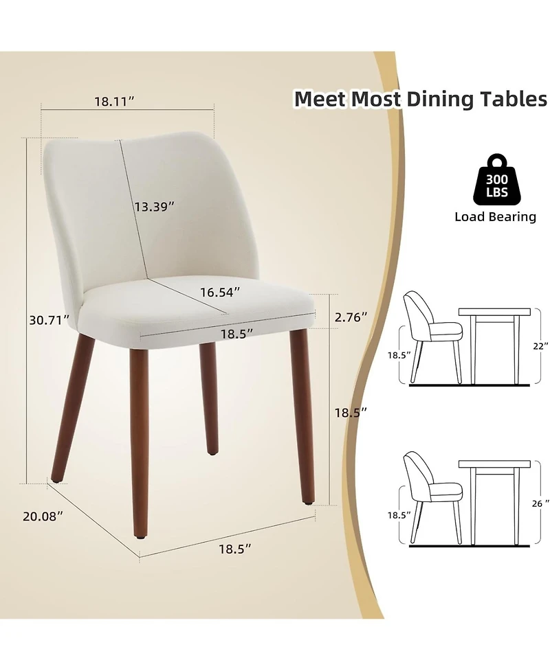 gaomon Set of 4 Linen Upholstered Dining Chairs with Wing Backrest and Solid Wood Legs, Wooden Kitchen Chairs