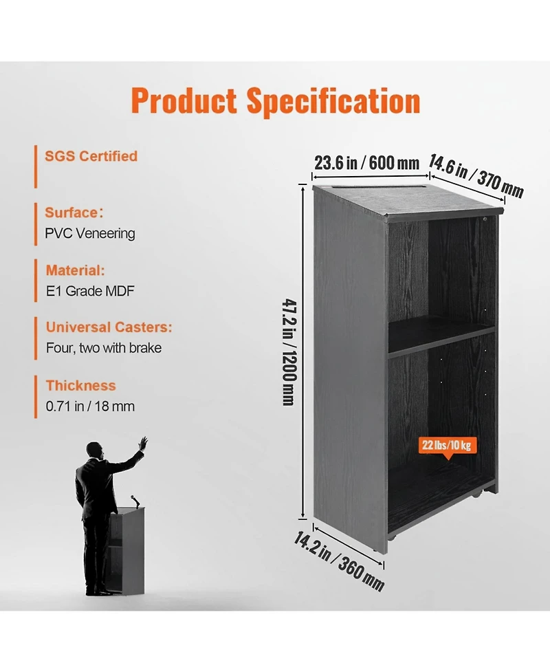 Gouun Podium Stand with Rolling Wheels and Storage Shelves