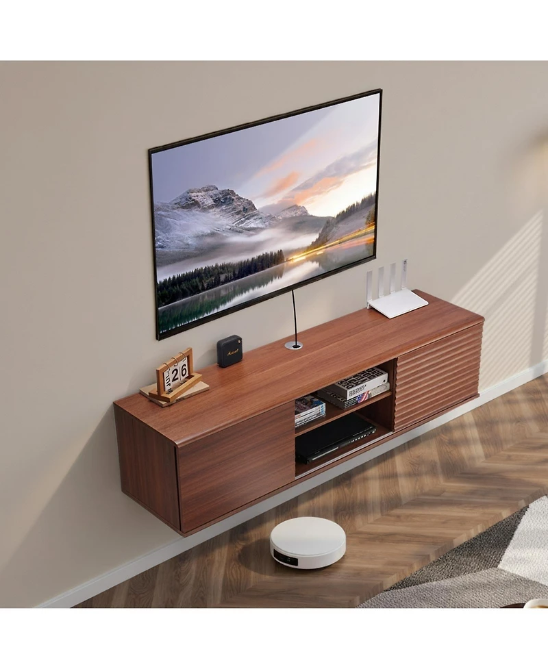 Gouun 60" Floating Tv Stand Wall Mount with Sliding Doors