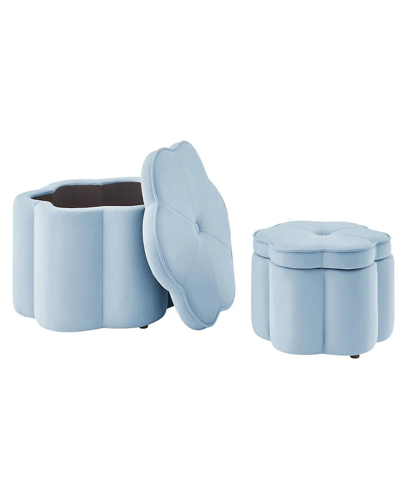 Streamdale Furniture 2 pieces Seaglass Velvet Storage Ottoman Set