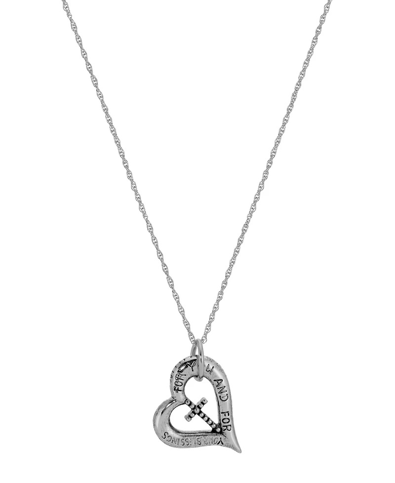 Symbols of Faith Silver-Tone Heart Cross 18" Necklace